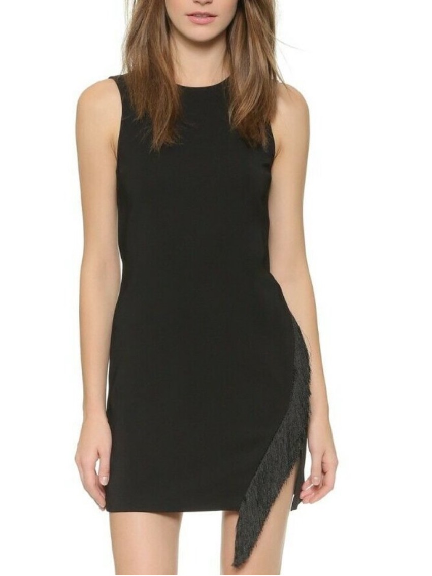 A.L.C. Black Fringe Trim Sleeveless Sheath Dress